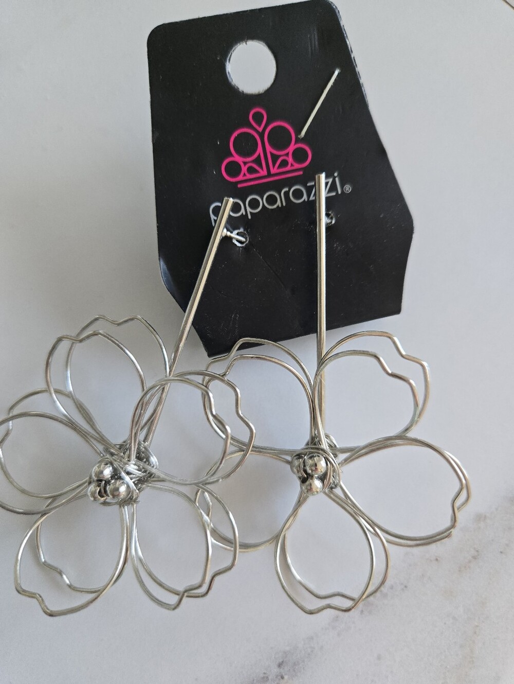 Paparazzi Silver Open Floral Drop Earrings